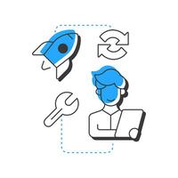 Change system modern linear concept icon. Transitional stage. Lewin change management model. Business development. Flat outline elements connected with dotted lines. Creative visual. Easy to edit vector