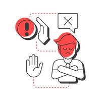 Denial modern linear concept icon. Initial reaction to change. Refuse to believe and acknowledge. Five stages of grief. Flat outline elements connected with dotted lines. Creative visual. Easy to edit vector