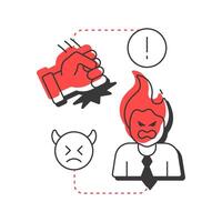 Anger modern linear concept icon. Frustration feeling. Five stages of grief. Organizational change management. Flat outline elements connected with dotted lines. Creative visual. Easy to edit vector