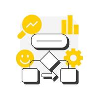 Process flow flat outline concept icon. Sequence of steps involved in completing. Gap analysis tool. Organization change. Modern line illustration with yellow glyphs. Conceptual visual. Easy to edit vector
