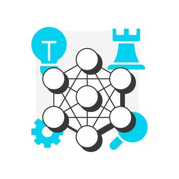 McKinsey 7S flat outline concept icon. Diagnostic framework for evaluating organization. Gap analysis tool. Business. Modern line illustration with blue glyphs. Conceptual visual. Easy to edit vector