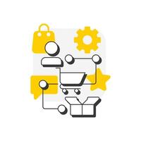 Customer journey map flat outline concept icon. Visual representation of entire experience. Gap analysis tool. Modern line illustration with yellow glyphs. Conceptual visual. Easy to edit vector