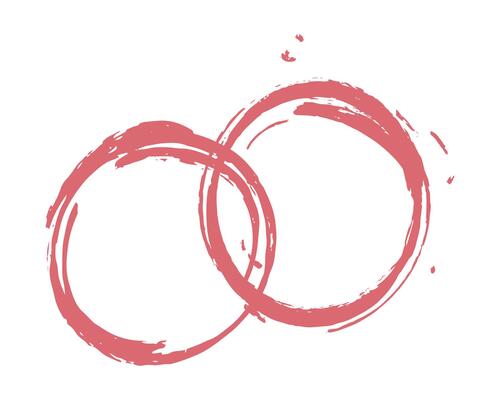wine stains on white background. Glass prints on table, wet round wine stains on countertop. Imitation of quick ink and brush drawing in grunge style. Ktipart for restaurant, bar, winery.