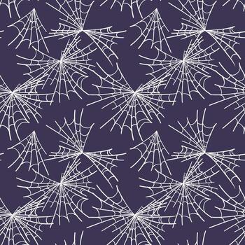 Minimalistic spider web background on dark background. seamless pattern for Halloween. Spider web in sketch technique. vector