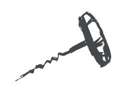 Wooden wine corkscrew linear in doodle sketch style on white background. illustration. Imitation of quick drawing with black ink and brush. vector
