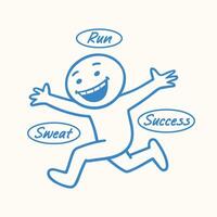 Happy runner cartoon with run sweat success motivation quote t shirt design vector