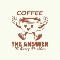 Retro coffee cup character chillin' with peace vibes. Can be used as t shirt, poster, sticker design vector
