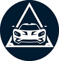 A white car in a triangle with a triangle in the middle vector