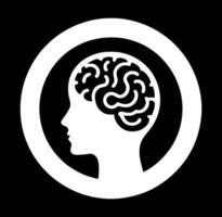 White silhouette of a brain in a circle vector
