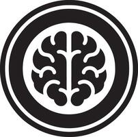 A black and white logo of a brain in a circle vector