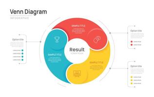 Venn diagram business infographic circle chart template 3 options, presentation with venn diagram elements. vector