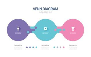 Venn diagram business infographic circle chart template 3 options, presentation with venn elements. vector