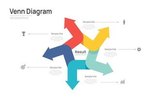 Venn diagram business infographic circle arro chart template 5 steps, presentation with venn diagram elements illustration. vector