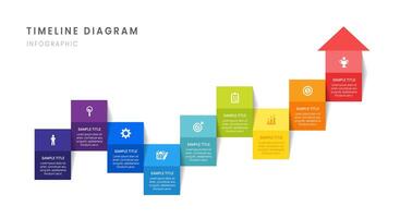 Business roadmap timeline infographic with 9 milestones elements, diagram, arrow, and icon. vector