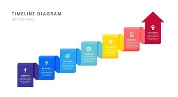Business roadmap timeline infographic with 7 milestones elements, diagram, arrow, and icon. vector