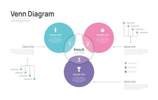 Venn diagram business infographic circle chart template 3 options, presentation with venn diagram element. vector