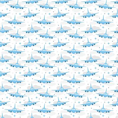 Cartoon airplane seamless pattern. Sky flight and travel background