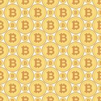 Golden Bitcoin cryptocurrency coins seamless pattern. Blockchain money technology background vector