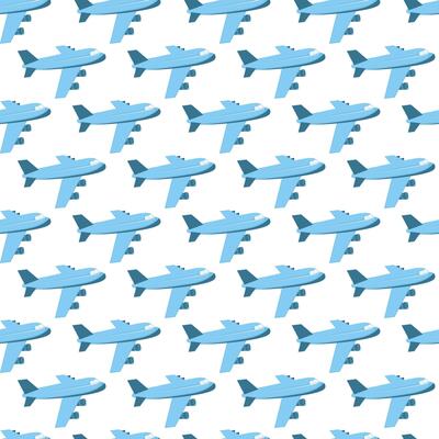 Plane aviation flight sky travel background. Seamless airplane pattern