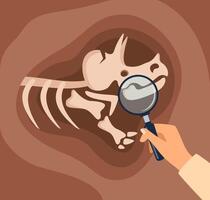 Dinosaur bones skeletons in piece of ground. Old dead prehistoric animal. Paleontology, archaeology science. Archaeological find. Historical value. vector