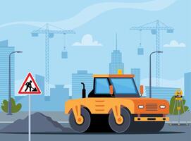 orange construction vehicle on site vector
