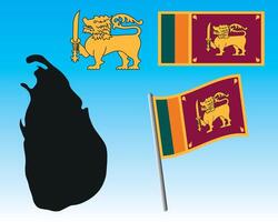 Sri Lankan national flag with Sri Lankan map silhouette vector