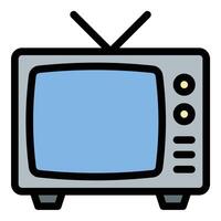Retro TV icon flat line style illustration representing vintage broadcasting and classic entertainment, suitable for nostalgic media, old-school design themes, and television history projects vector