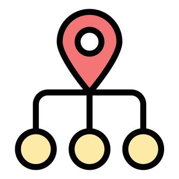 Pin location network icon flat line style illustration representing geolocation and digital mapping, suitable for navigation apps, social networking, and location-based services projects vector