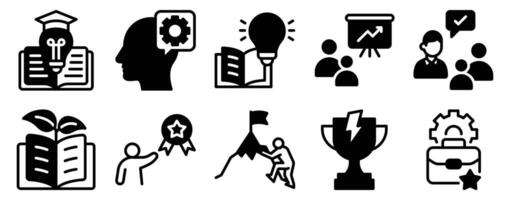 Training Icon Set Solid Style Collection representing skill development and educational activities suitable for corporate programs learning platforms and personal growth applications vector