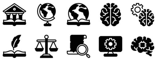 Knowledge Icon Set Solid Style Collection representing learning information and intellectual growth suitable for educational platforms research tools and training programs vector