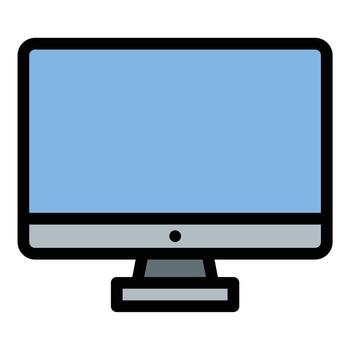 Computer screen icon flat line style illustration representing digital display and desktop computing, suitable for technology interfaces, software applications, and IT-related projects vector