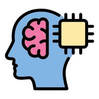 Artificial intelligence engineering icon flat line style illustration representing AI development and smart technology solutions, suitable for machine learning projects, robotics, and innovative tech vector