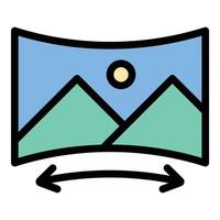 Panoramic icon flat line style illustration representing wide-angle views and immersive imaging, suitable for photography, virtual tours, and landscape visualization projects vector