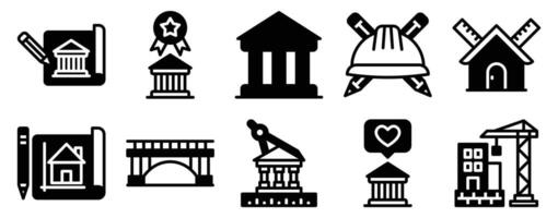 Architecture Day Icon Set Solid Style Collection representing architectural design and innovation suitable for events educational materials and professional showcases in architecture vector