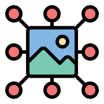 social imagen red icono plano línea estilo ilustración representando imagen compartiendo y visual contenido interacción, adecuado para basado en fotografías social medios de comunicación plataformas, digital galerías vector