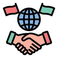 International relations icon flat line style illustration representing global diplomacy and cross-border cooperation, suitable for political science, global affairs, and international studies projects vector