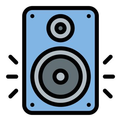 Speaker icon flat line style illustration representing audio output and sound technology, suitable for music apps, multimedia systems, and communication device projects