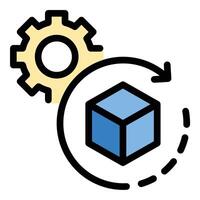 3D modeling icon flat line style illustration representing digital design and object creation in a three-dimensional space, suitable for animation, architecture, game development, and product design vector