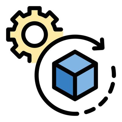 3D modeling icon flat line style illustration representing digital design and object creation in a three-dimensional space, suitable for animation, architecture, game development, and product design
