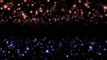 Loop orange blue spark fire particles falling on black background video