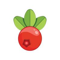Red cranberry fruit with green leaves icon illustration on white background vector