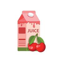 Juice carton with cherries and juice on white background vector