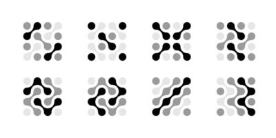 Dot connect icon, modern abstract science logo. merged circles pattern and molecular structure. Blob shapes link into fluid forms, energy movement and nano tech net. Liquid medical drops design vector