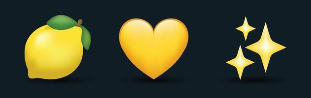 Lemon, heart, and sparkles emojis vector