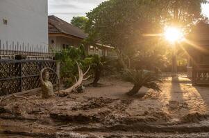 The local angel statue having damaged from mud and water flooding after typhoon Yagi swept across Thailand. photo