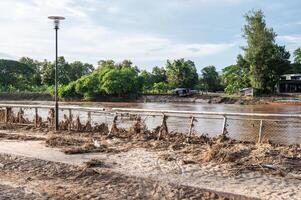 The public park close to Kok river having damaged from Kok river rising and flooded Chiang Rai province, Thailand. photo