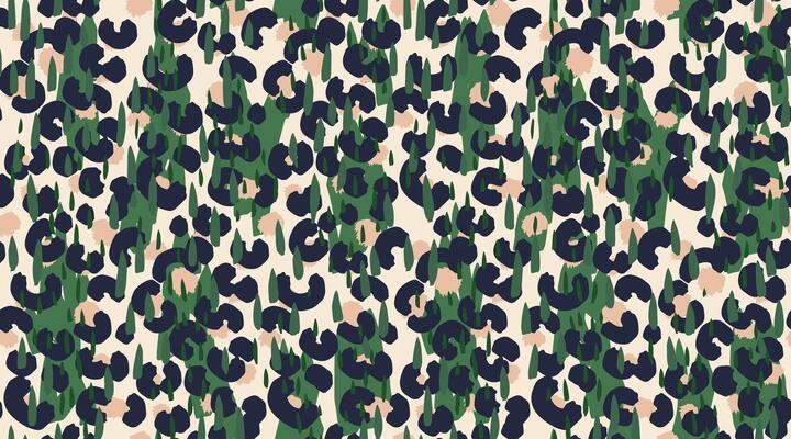 Exotic abstract seamless pattern. green shapes, raindrop elements, and hand drawn animal spots on a light beige backgrounds. Modern fashionable design for textiles, wrapping, digital prints