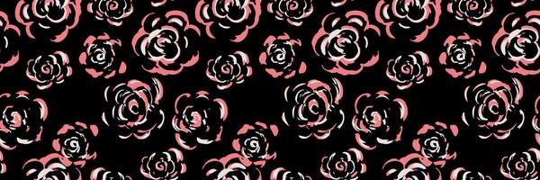 Seamless pattern with hand drawn abstract roses. Red flowers on a black background. Artistic floral design for textiles, wallpapers, decor, packaging, branding vector