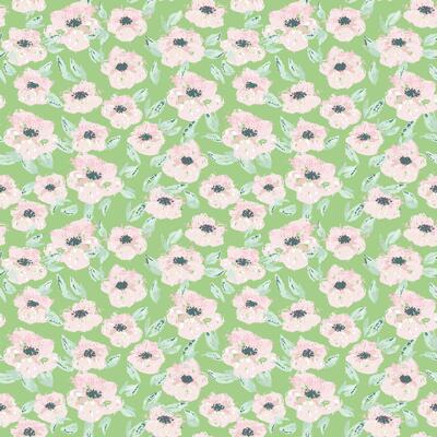 Seamless floral pattern with expressive watercolor style poppies and leaves on a pastel green, mint background. Template for textiles, wrapping paper, spring fashion, home decor
