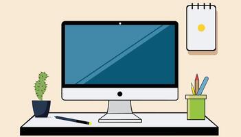 Minimalist Desktop Computer Setup Illustration vector
